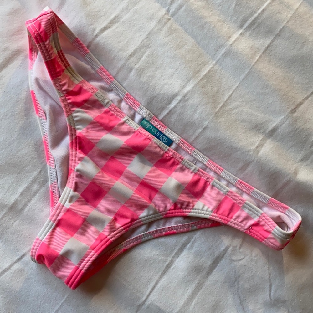 Pink and White Checkered Rip Curl Bikini Bottoms S